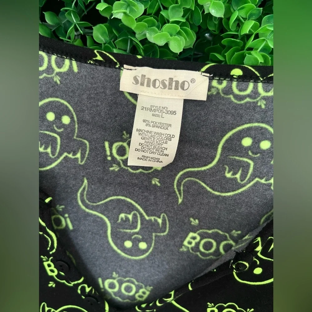 Shosho Romper Women's Large Pajamas Black Green Ghost Boo Halloween
